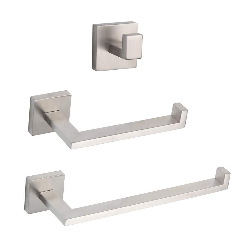 GERZWY Contemporary Stainless Steel Wall Mounted 3-Piece Bathroom Hardware Set - Towel Bar Toilet Paper Holder Robe Hook, Brushed Finish IG18567-3LS - NewNest Australia