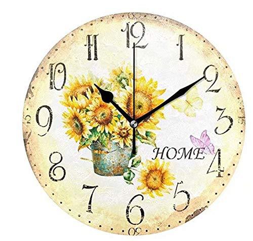 NewNest Australia - Wamika Round Wall Clock Vintage Sunflower Home Flowers Clock Silent Non Ticking Decorative,Daisy floral Butterfly Rustic Country Clocks 10 Inch Battery Operated Quartz Analog Quiet Desk Clock for Home 
