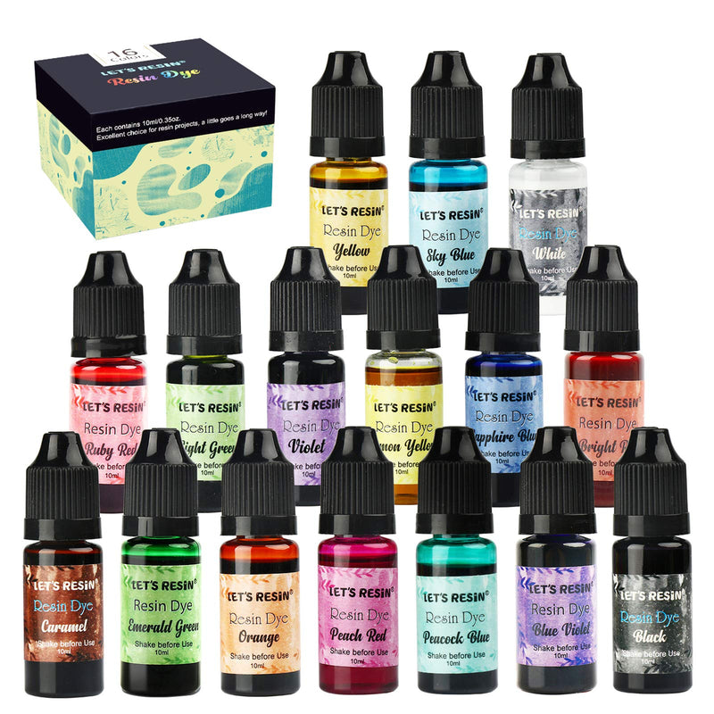 LET'S RESIN Epoxy Resin Pigment 16 Color Liquid Epoxy Resin Dye, Concentrated Epoxy Resin Paint,Resin Colorant for Resin Coloring,Resin Jewelry, Resin Art DIY Making (Each 0.35oz) - NewNest Australia