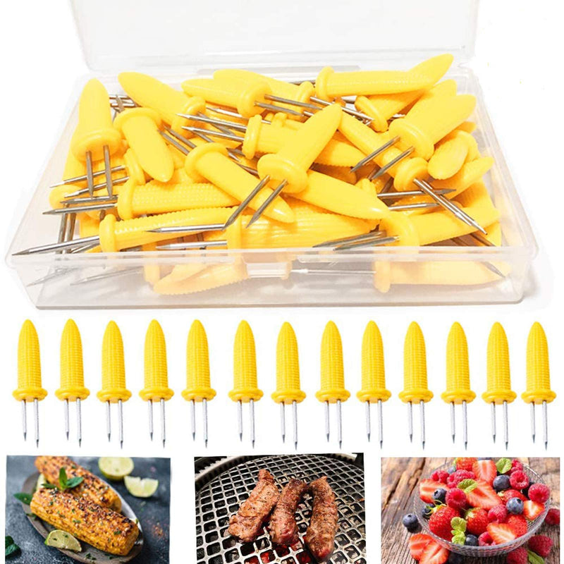 NewNest Australia - Corn Holders 50 Pieces Stainless Steel Corn on The Cob Holders Skewers with Storage Box for Outdoor BBQ Cooking 