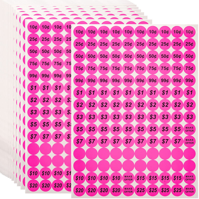 Anronal 2520 Count Garage Sale Pricing Stickers Removable Yard Sale Labels with Prices, 3/4" Round Preprinted Pricing Labels Price Stickers (Pink) Pink - NewNest Australia