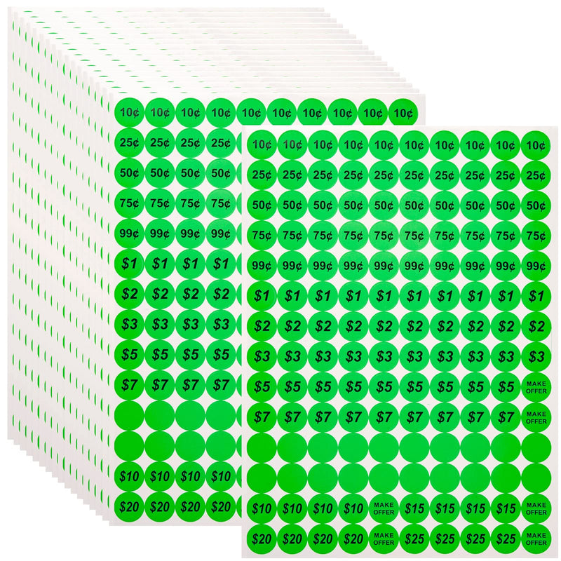 Anronal 2520 Count Garage Sale Pricing Stickers Removable Yard Sale Labels with Prices, 3/4" Round Preprinted Pricing Labels Price Stickers (Green) Green - NewNest Australia