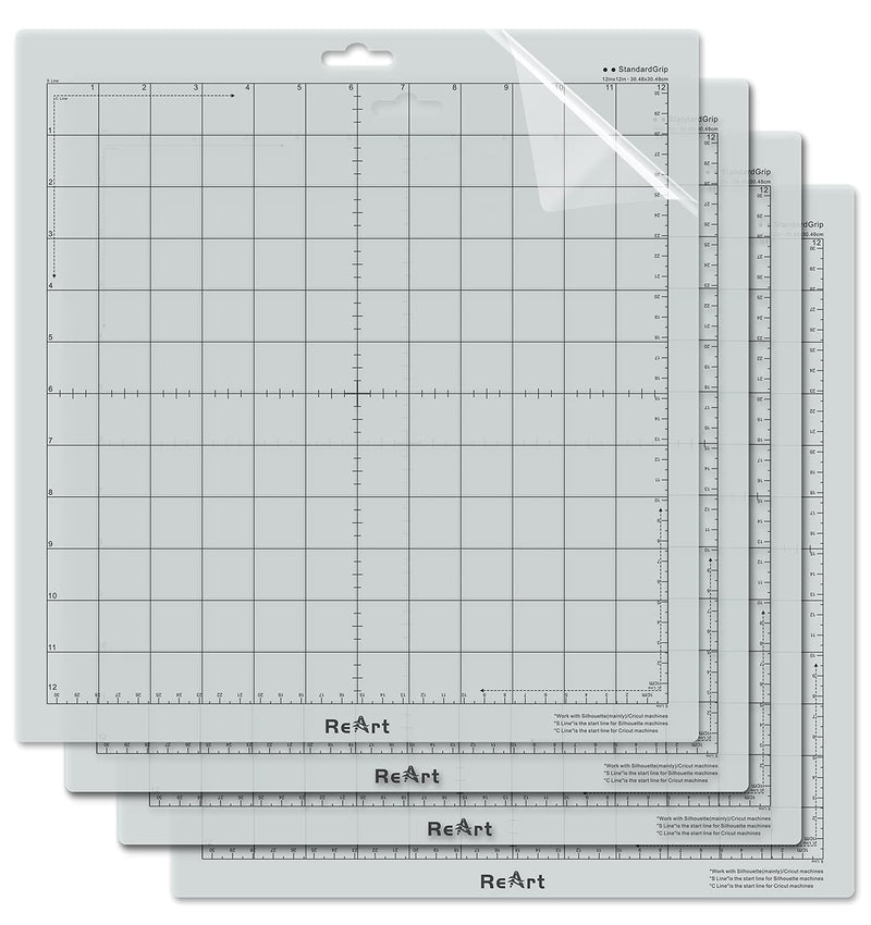 ReArt Standard Grip Cutting Mat for Silhouette Cameo 4/3/2/1 - 4 Packs 12" x 12" Adhesive Cut Mat Replacement Set Matts Vinyl Craft Standard Grip 12X12 4P - NewNest Australia