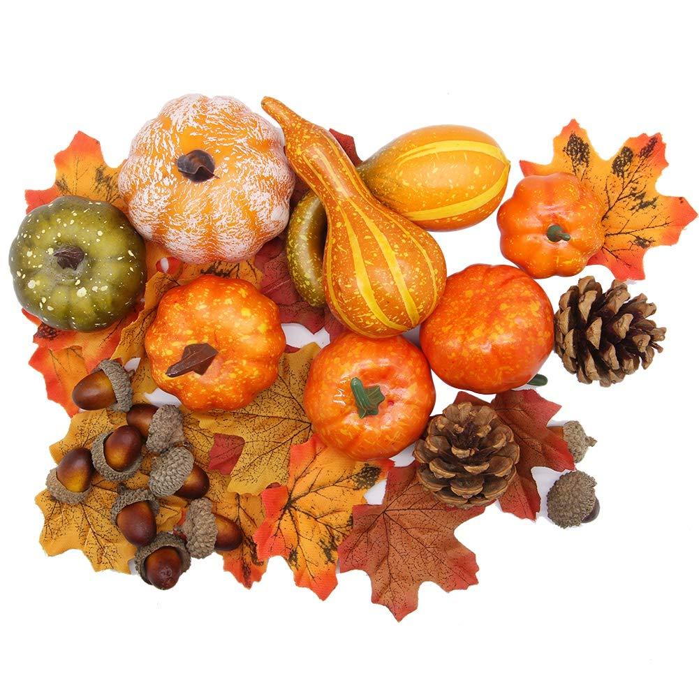 NewNest Australia - winemana Thanksgiving Artificial Pumpkins Home Decoration Set, Mixture of 50 Artificial Harvest Decoration, 30 Fake Maple Leaves + 10 Fake Acorns + 2 Fake Pinecones + 8 Fake Pumpkins 