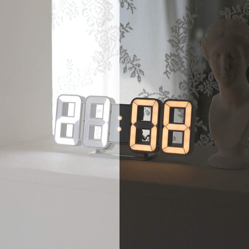 NewNest Australia - mooas Pure Mini Dual (White&White Gold) 3D LED Clock, Multi-Function LED Clock (Calendar, Alarm, Temperature) 