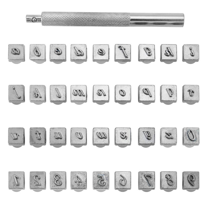Yoption 37 Pieces Leathercarft Stamping Tool Set, 26 Letters Alphabet & 10 Numbers Stamps Steel Punch Tool 3mm+1 Stamping Handle for Leather Craft 3mm+6mm - NewNest Australia
