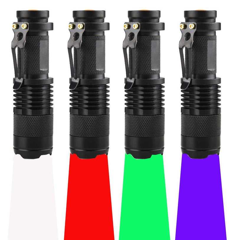 (Pack of 4) 4 Color Light Single Mode Flashlight: Red Light Flashlight, Green Light Flashlight, Blue Light Flashlight, Cool White Light Flashlight for Night Observation, Hunting, Fishing(4 PCS) - NewNest Australia