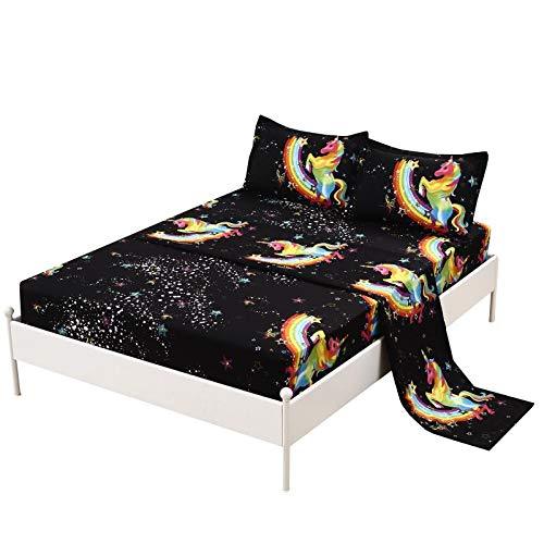 SDIII Colorful Unicorn Bedding Sheet Sets Galaxy Bed Sheets with Flat Fitted Sheet for Boys, Girls and Teens (Queen, Colorful Unicorn) Queen - NewNest Australia