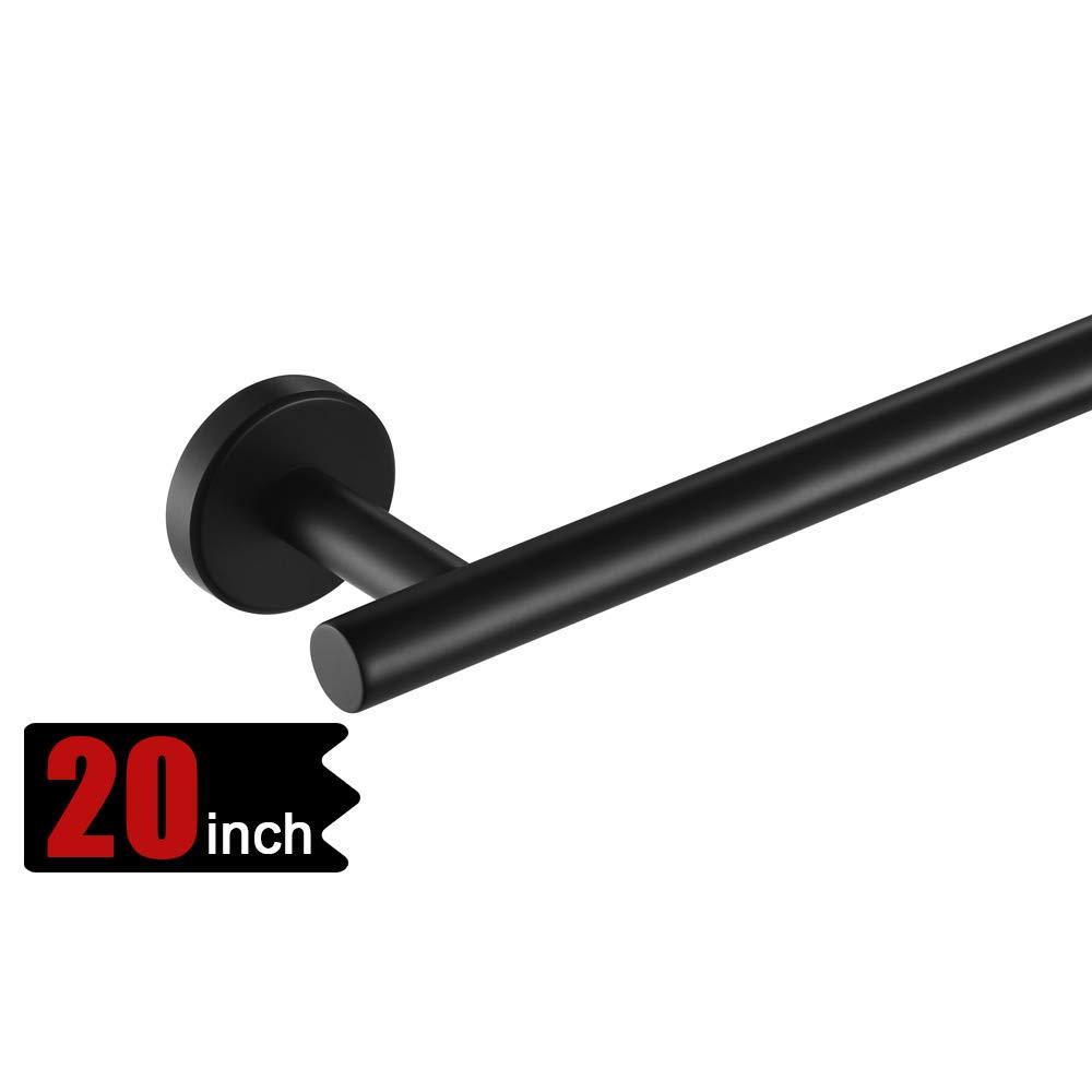 NewNest Australia - JQK Black Towel Bar, 18 Inch Stainless Steel Towel Rack Bathroom, Towel Holder Brushed Finished Wall Mount, Total Length 20 Inch, TB110L18-PB 20.5 Inch 