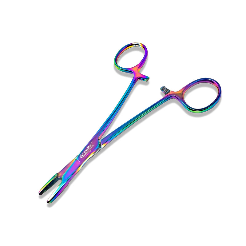 Cynamed Olsen Hegar Needle Holder Driver with Multicolor/Rainbow Titanium Coating - Premium Quality - Hemostat with Scissors and Locking Mechanism (5.5 in. (13.97 cm)) 5.5 in. (13.97 cm) - NewNest Australia