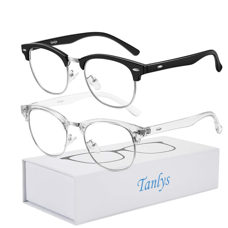 Tanlys 2 Pack Blue Light Blocking Glasses for Computer Eye Strain [Dry Eye & Sour Eye], Anti UV Reduce Headache Stylish Gaming Bluelight Blocker Glasses Men Women (Black Clear) 006-black Clear - NewNest Australia