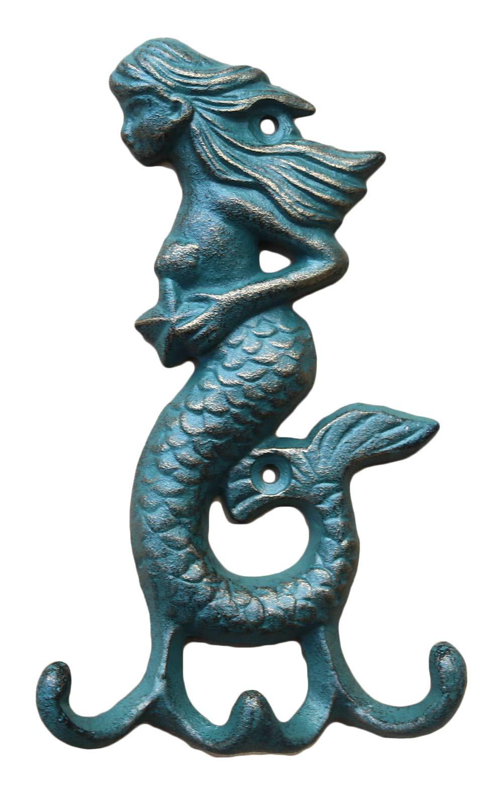 NewNest Australia - Cast Iron Mermaid Wall Hook, Decorative Metal Key Hanger with Screws and Anchors 