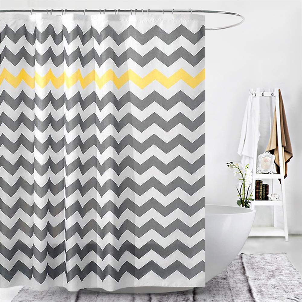 Raymall Grey Yellow Shower Curtain Gray Zigzag Stripes Chevron Pattern 72x72 Inches Waterproof Polyester Fabric with Hooks for Bathroom Decor (Zigzag Yellow) - NewNest Australia