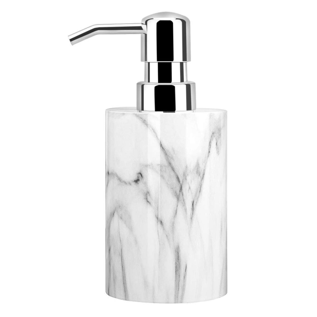 Luxspire Soap Dispenser, Cylinder-shaped Marble Lotion Liquid Soap Pump Bottles, Refillable Shampoo Container, Decorative Hand Soap Resin Jar for Bathroom, Kitchen - White Marble - NewNest Australia