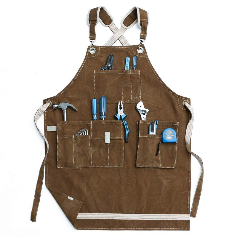 Jeanerlor Waxed Canvas Work Apron for Women with 11 Pockets Water-Resistant Tool Apron Smart Cross-Back Straps Design Adjustable S-M (Coffee) Comfortable 12oz Washed Shop Apron Adjustable:S to M Coffee - NewNest Australia