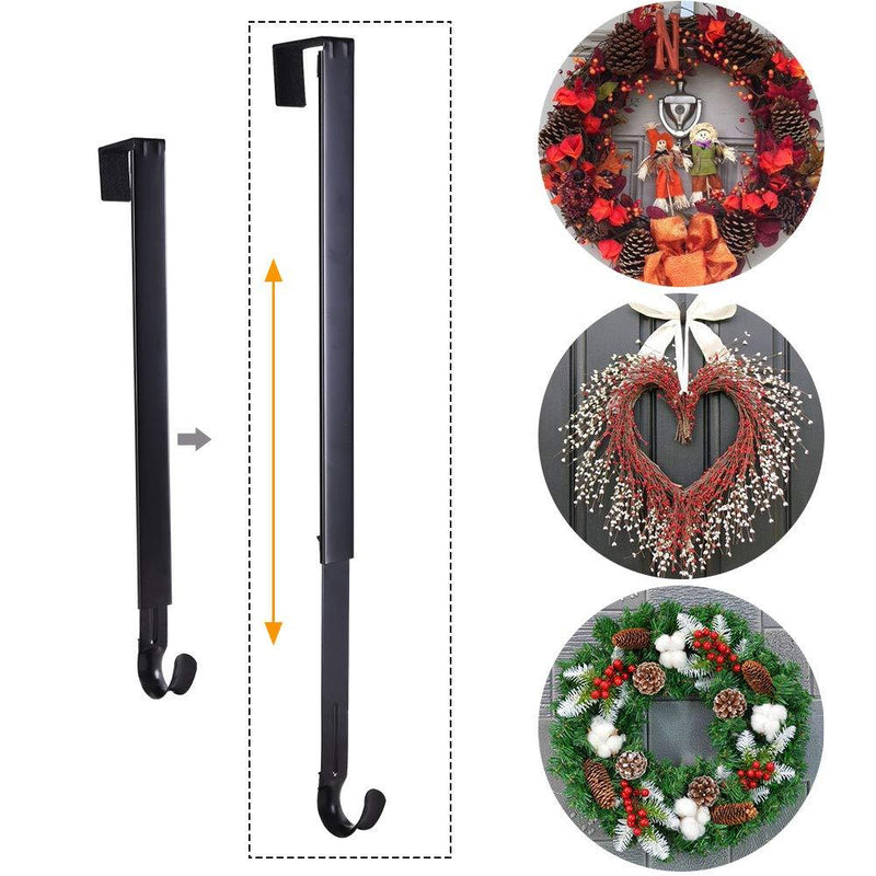 NewNest Australia - Sattiyrch Wreath Hanger,Adjustable Metal Over Door Hook from 15-25 Inch，Holds up to 20 lbs (Black, 1) Black 