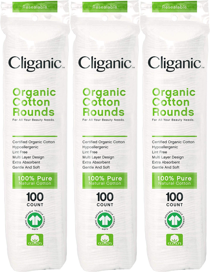 Cliganic Organic Cotton Rounds (300 Count) Makeup Remover Pads, Hypoallergenic, Lint-Free | 100% Pure Cotton 100 Count (Pack of 3) - NewNest Australia