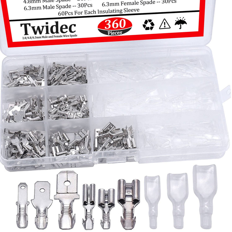 Twidec/360Pcs 2.8/4.8/6.3mm Quick Splice Male and Female Wire Spade Connector Crimp Terminal Block Assortment Kit with Insulating Sleeve for Electrical Wiring Car Audio Speaker - NewNest Australia