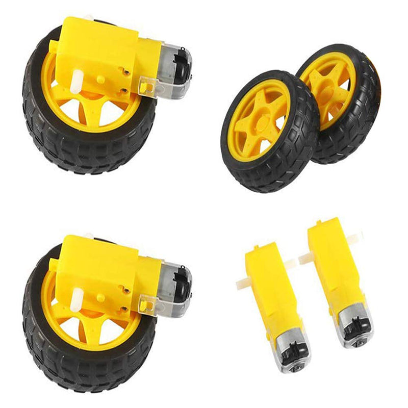 2pcs DC Electric Motor 3-6V Dual Shaft Geared TT Magnetic Gearbox Engine with 2Pcs Plastic Car Tire Wheel, Mini Φ67mm Smart RC Car Robot Tyres Model Gear Parts - NewNest Australia