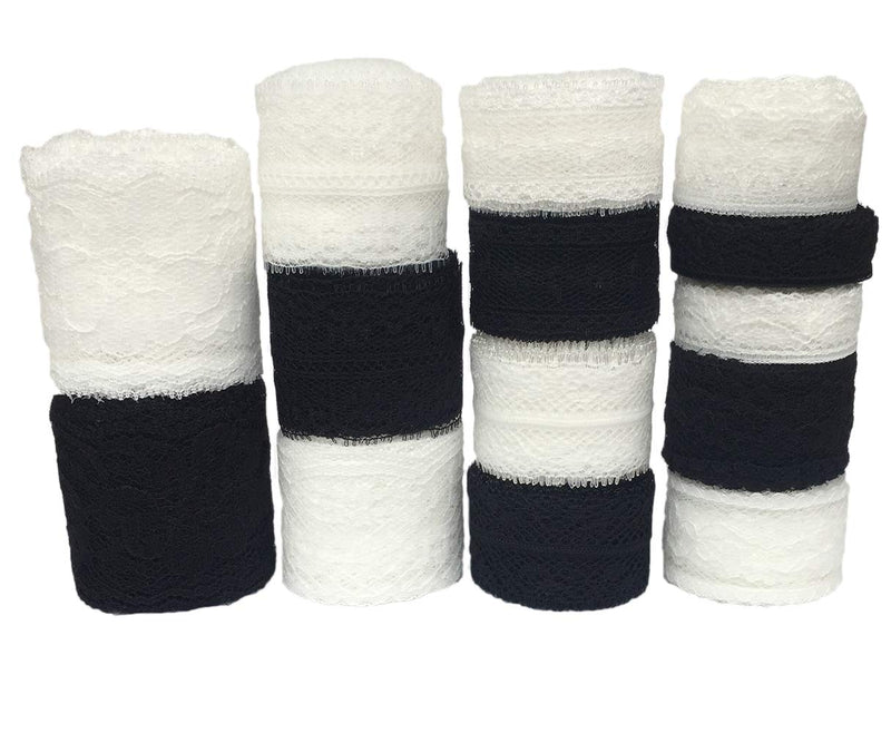 LaceRealm 46 Yards Black White Lace Trim 14 Rolls(3.3 Yards/Each) Assorted Floral Pattern Trim Lace Ribbon for Sewing, Floral Designing and Crafts (14 Styles) 14 styles - NewNest Australia