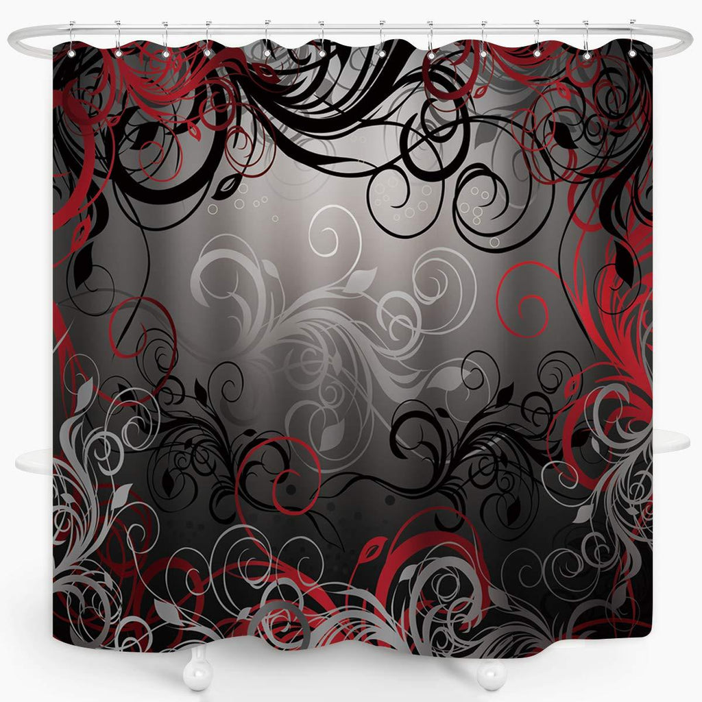 ZXMBF Red and Black Shower Curtain Mystic Magical Forest Modern Inspired Floral Swirls Leaves Bath Curtain Waterproof Fabric Bathroom Decor 72x72 Inch Plastic Hooks 12 PCS - NewNest Australia