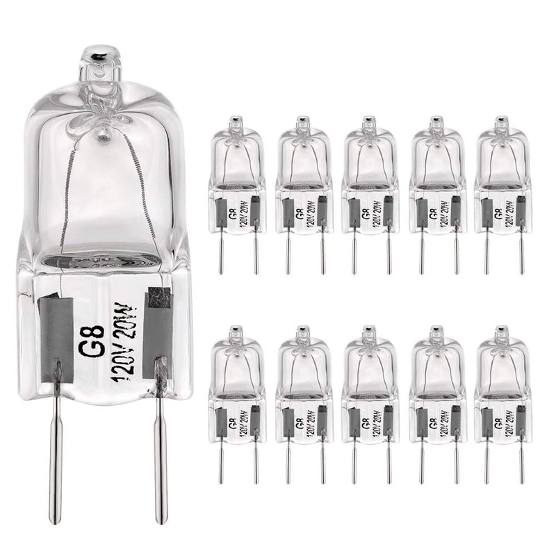 G8 Light Bulbs 20Watt 120Volt Halogen Light Bulb G8 Base Bi-Pin Shorter 1-3/8" (1.38") Length 20W T4 JCD Warm White Under Cabinet Puck Lighting Replacements,10Pack - NewNest Australia