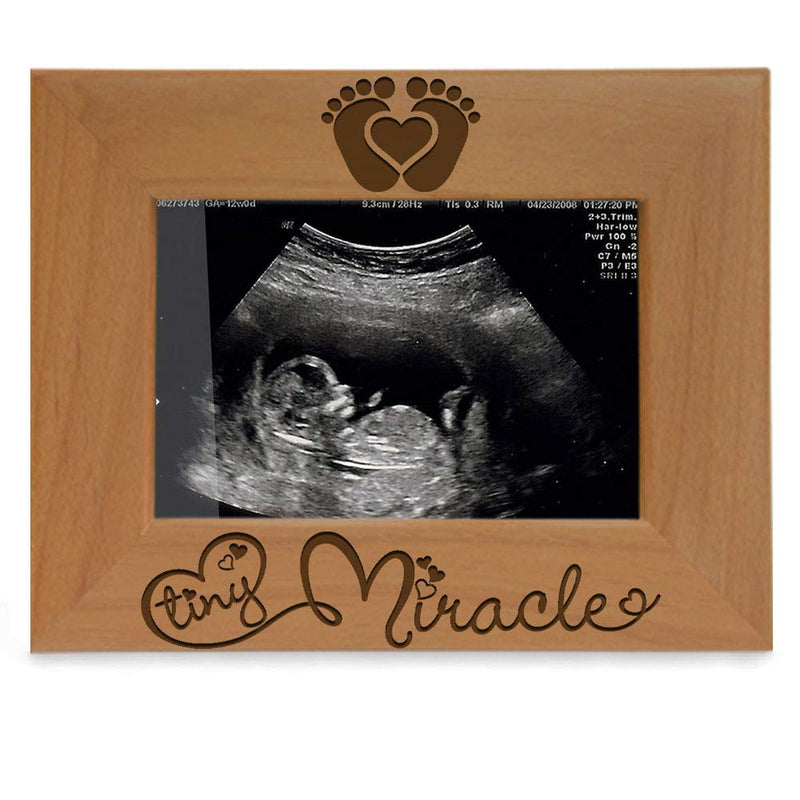 KATE POSH - Tiny Miracle Engraved Natural Wood Picture Frame, New Baby, New Dad & Mom, Parents Gifts, Ultrasound, Sonogram, Baby Gift, Pregnancy Gift, Baby Announcement Photo Frame - NewNest Australia
