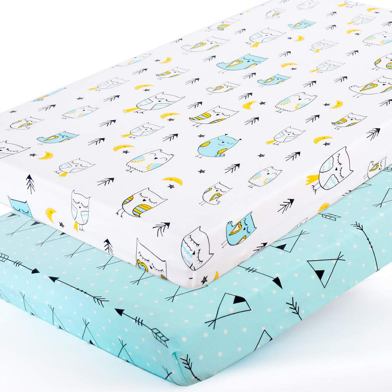 Stretchy-Pack-n-Play-Playard-Sheets-Brolex 2 Pack Portable Mini Crib Sheets,Convertible Playard Mattress Cover for Baby Boys Gilrs,Ultra Soft Jersey Knit,Arrow & Owl Arrow & Owl - NewNest Australia