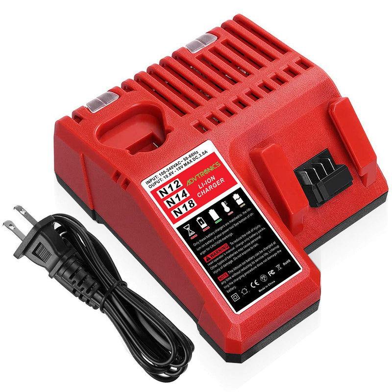 ADVTRONICS M12 & M18 Rapid Replacement Charger for Milwaukee 48-59-1812 M12 or M18 M14 Lithium Battery 48-11-2420 48-11-2440 48-11-1820 48-11-1840 48-11-1850 48-11-2401 48-11-1890 M12 M18 Charger - NewNest Australia