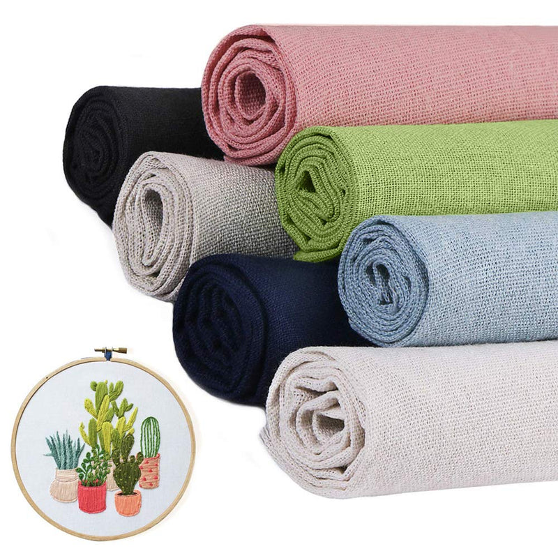 MWELLEWM 7 Pcs/Set Linen Cloth Needlework Fabric Solid Colour Cloth Garments Crafts Accessories Square Embroidery Cloth (50 * 50CM) - NewNest Australia