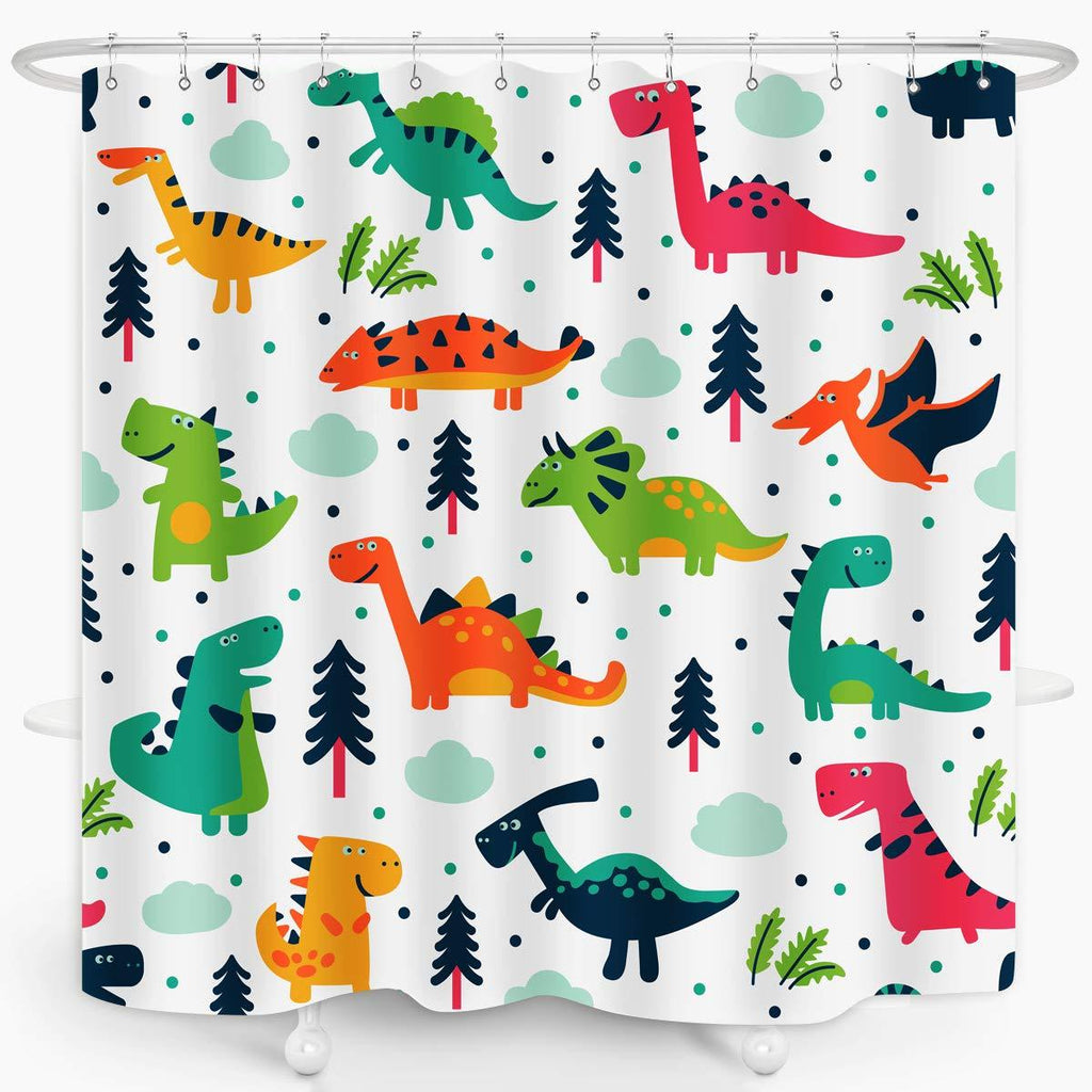 ZXMBF Cartoon Dinosaur Shower Curtain Colorful Kid Original Dino Design Boys Bath Wildlife Style Waterproof Fabric Bathroom Decor 72x72 Inch Plastic Hooks 12PCS - NewNest Australia