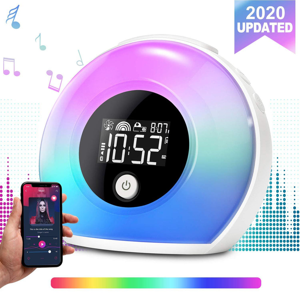 NewNest Australia - Uplayteck Light Alarm Clock for Kids - Wake Up Alarm Clock Bluetooth Speaker Night Light for Girl - Tap to Change Color Lights - Digital LED Clock 