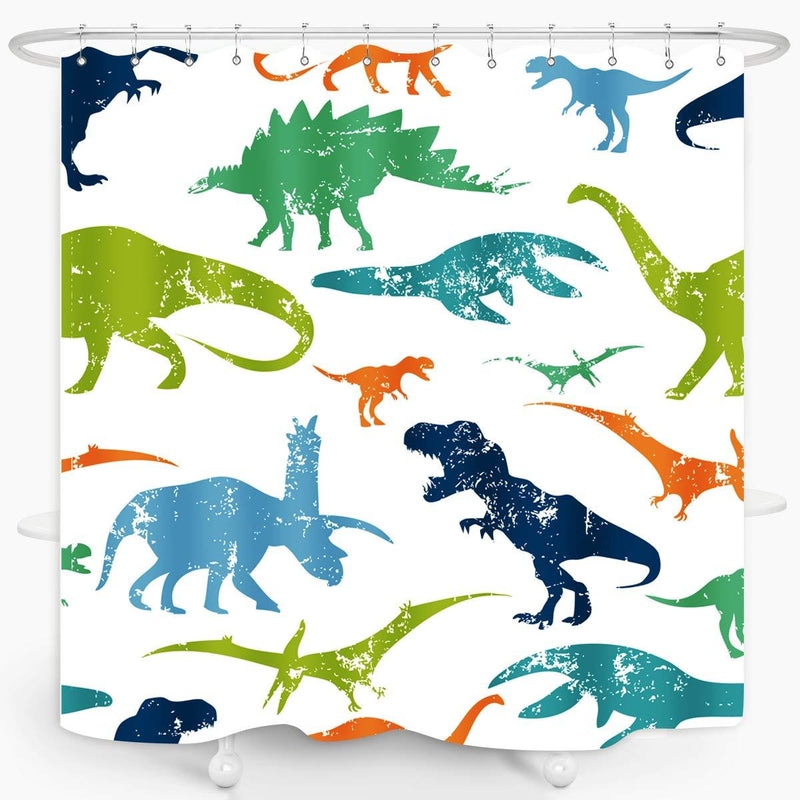 Dinosaur Shower Curtain Colorful Kid Cartoon Jurassic Children Dino Elasmosaurs Themed Bath Curtain Waterproof Fabric Bathroom Decor 72x72 Inch Plastic Hooks 12 PCS - NewNest Australia