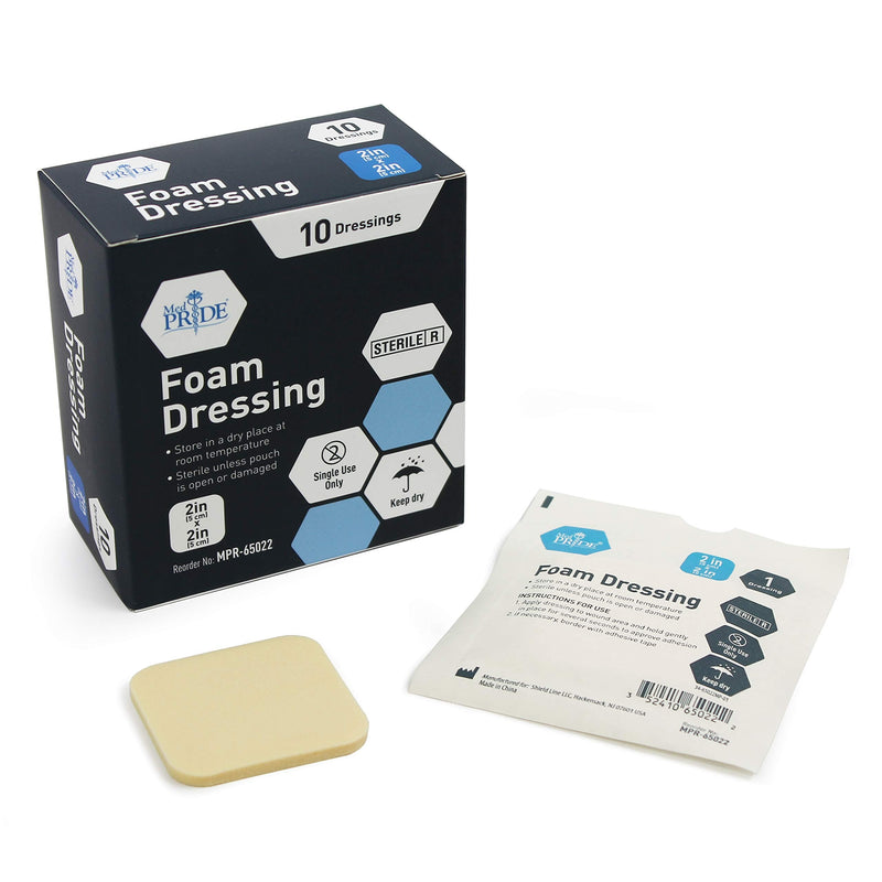 Medpride Foam Dressings- 10 Pack, 2 Inch by 2 Inches Size - Sterile, Hydrophilic, Highly Absorbent- Soft, Non-Adhesive Pads, Easy to Change- for Men & Women- for Ulcers, Post Op Trauma + Injuries 2x2 Inch (Pack of 10) - NewNest Australia
