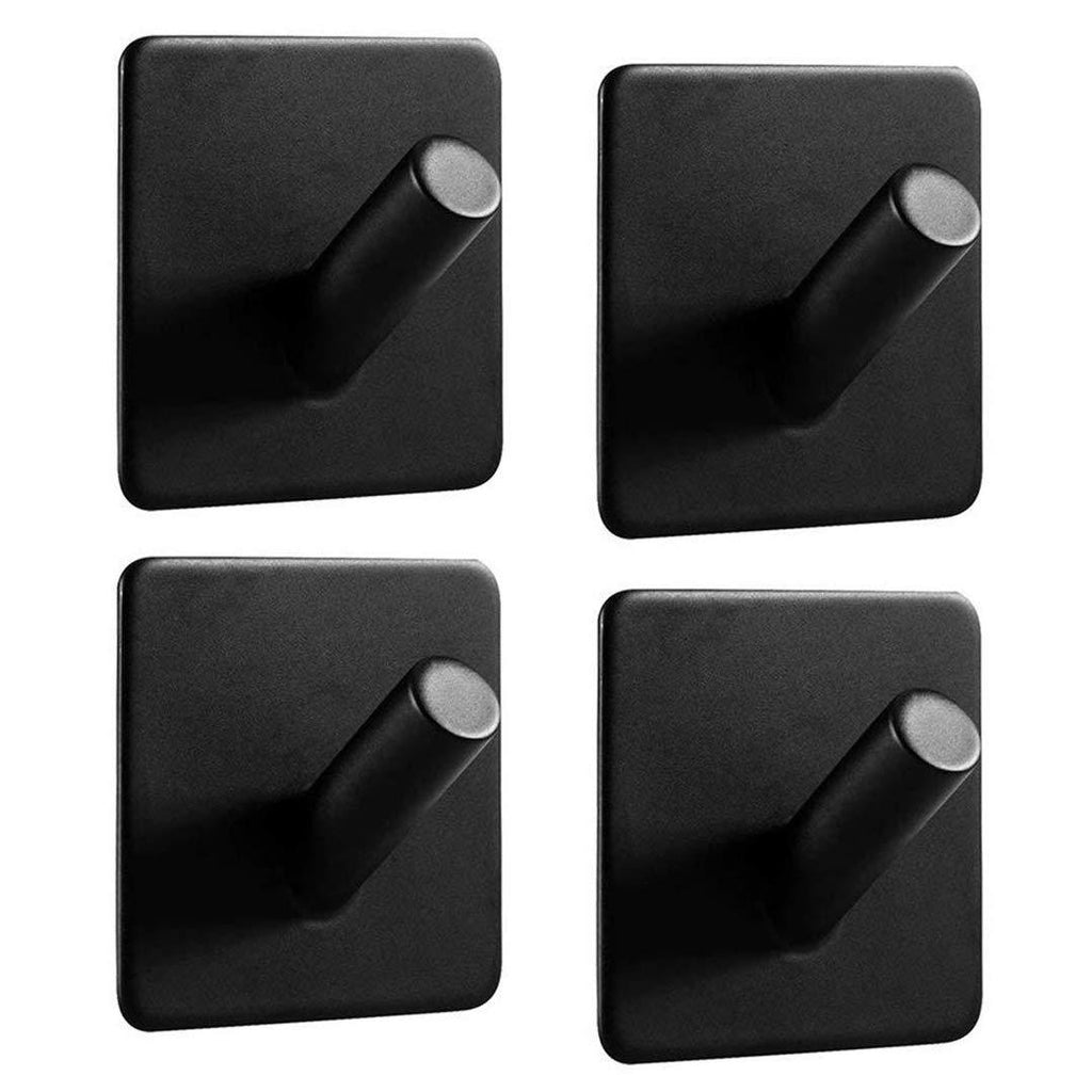 NewNest Australia - Bluelark Wall Hooks, 18/8 Stainless Steel Black Plating Self Adhesive Hook Heavy Duty Metal Hangers for Hanging Towel, Robe, Coat, Keys - 4 Pack 