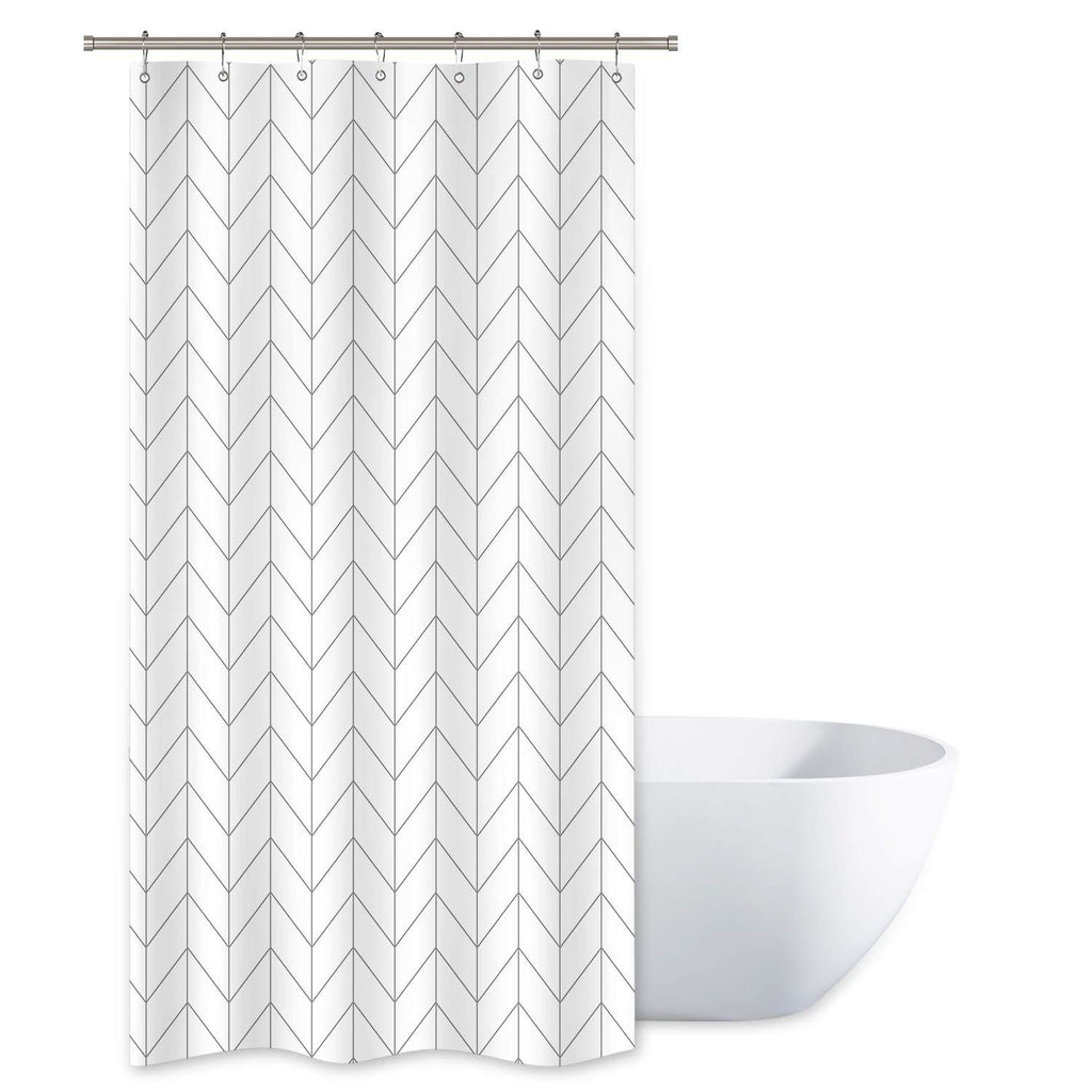 Riyidecor Stall Small Shower Curtain Half Size 36x72 Inch Chevron Striped Herringbone Narrow Tiny 7 Pack Hooks Single White Geometric Dorm Decor Fabric Bathroom Set Polyester Waterproof - NewNest Australia