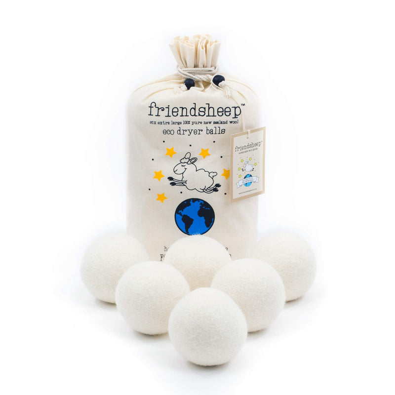Wool Dryer Balls by Friendsheep 6 Pack XL Organic Premium Reusable Cruelty Free Handmade Fair Trade No Lint Fabric Softener White -"Creamy White" - NewNest Australia