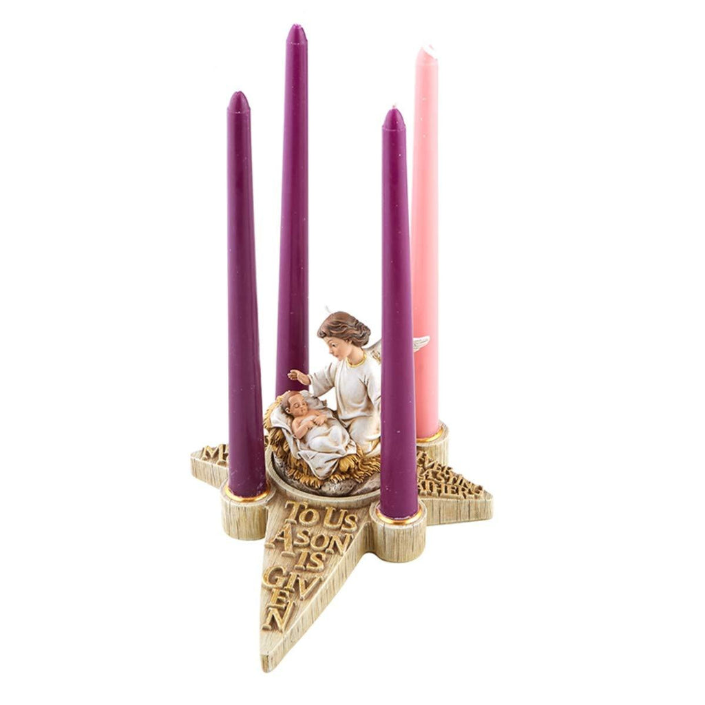 NewNest Australia - Avalon Gallery Nativity Scene with Angel Advent Candle Holder, 9 3/4 Inch 