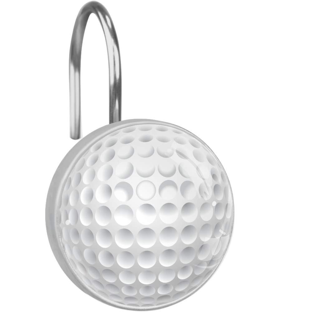 Golf Ball White Crystal Glass Shower Curtain Hooks Rings Decorative Bathroom Decor - Set of 12 Color09 - NewNest Australia