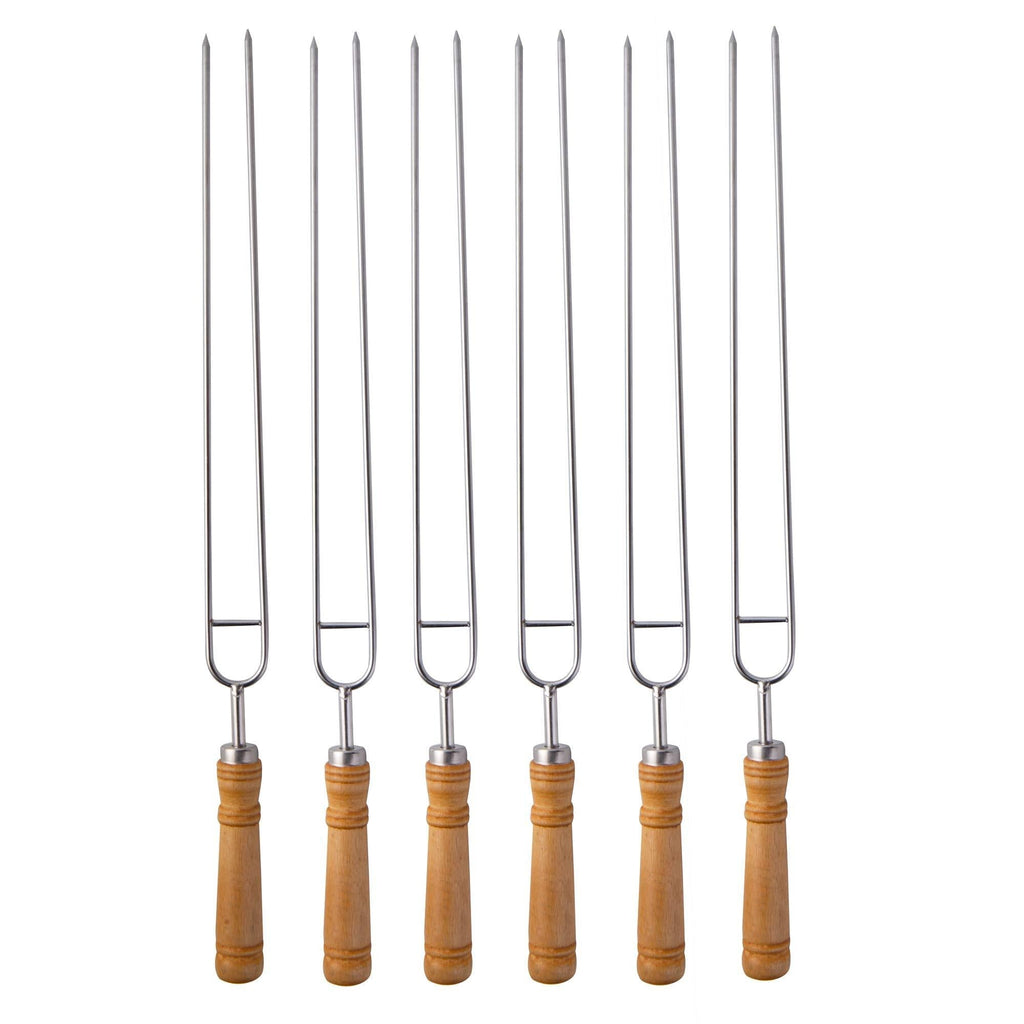 NewNest Australia - IMEEA Double Prong BBQ Skewers Stainless Steel Shish Kabob Barbecue Skewers for Grilling with Wood Handle, 16.5-Inch 