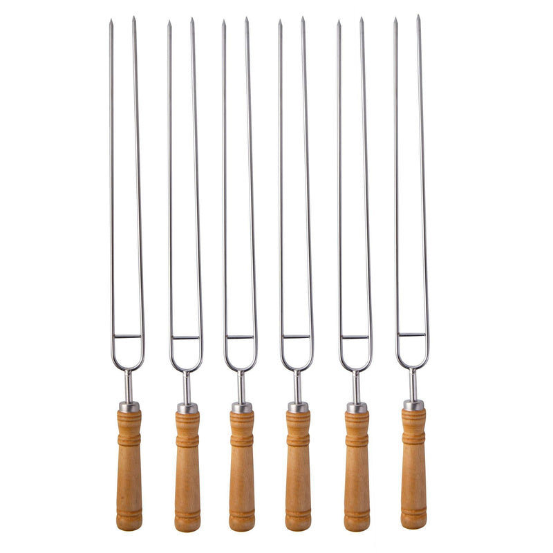 NewNest Australia - IMEEA Double Prong BBQ Skewers Stainless Steel Shish Kabob Barbecue Skewers for Grilling with Wood Handle, 16.5-Inch 