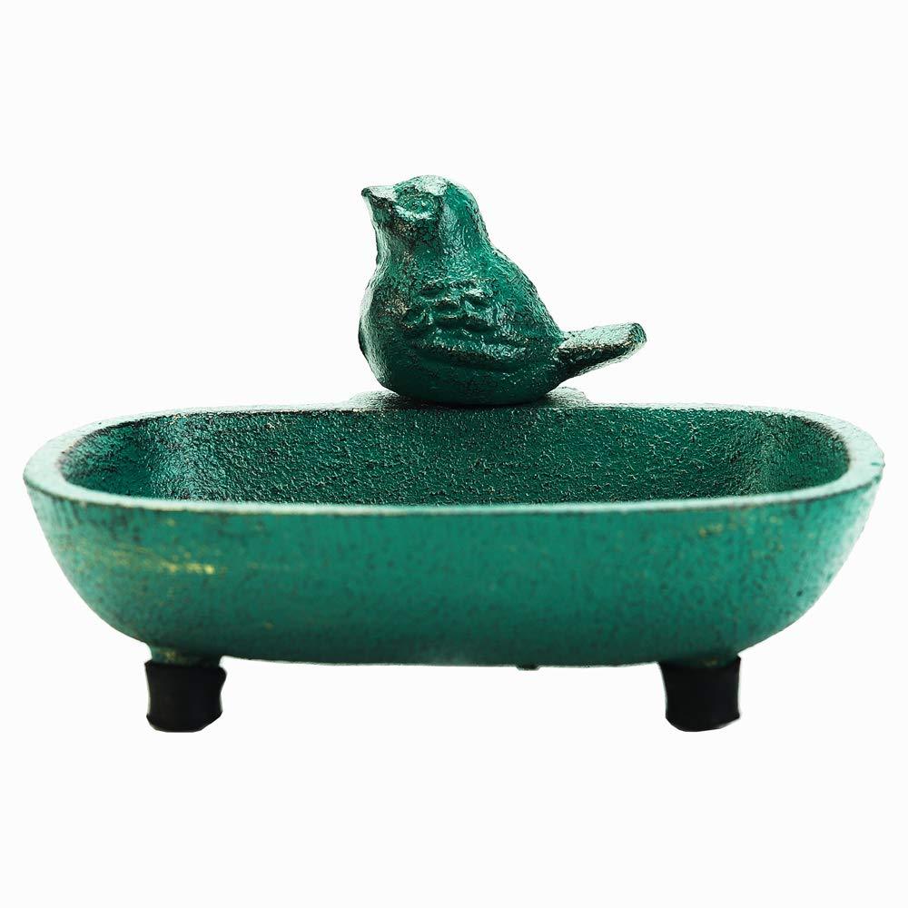 Sungmor Heavy Duty Cast Iron Hand Soap Holder - Lovely Bird Shaped & Antique Green Finish - Decorative Tabletop Soap Dish Tray for Kitchen Bathroom Sink - Practical Bath Soap Box Container Bird Shape - NewNest Australia