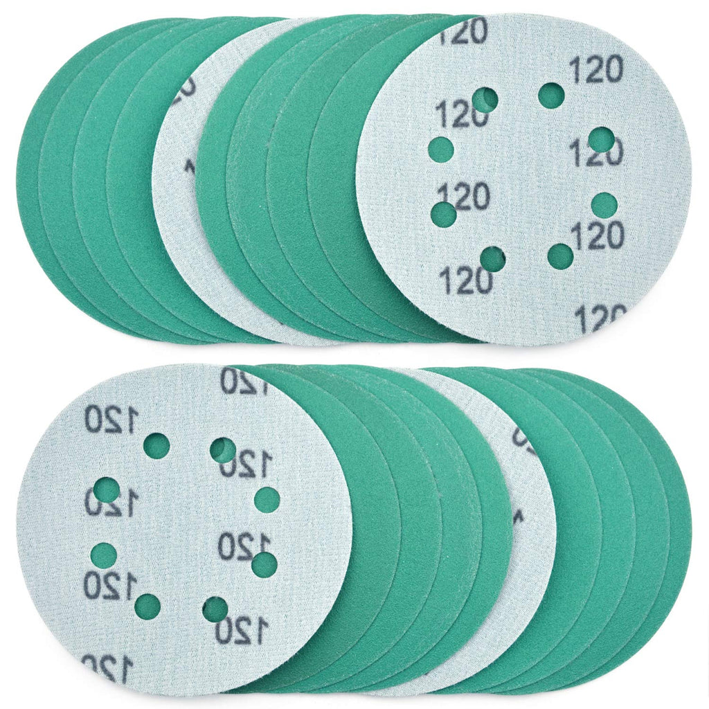 POLIWELL 5 Inch Sanding Discs 8 Holes 120 Grit Wet Dry Film-Backed Green Line Hook and Loop Dustless Power Random Orbital Sander Paper, for Car Paint Wood or Metal Grinding and Polishing, 20 Pack 120-Grit - NewNest Australia