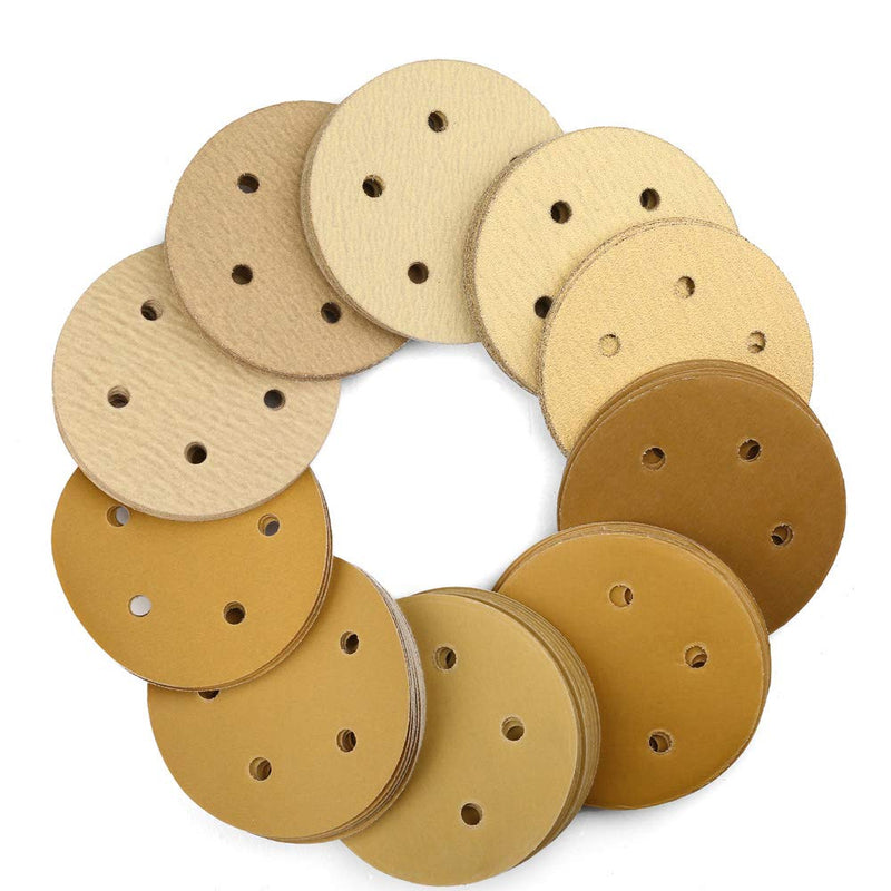 LotFancy 5 Inch 5 Holes Sanding Discs - 100PCS 60 80 120 180 220 320 400 600 800 1000 Grit Assorted Sandpaper, Random Orbital Sander Sandpaper, Hook and Loop Round Sand Paper 60-1000 Grit - NewNest Australia