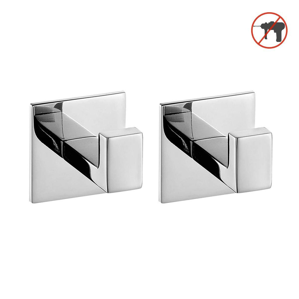 NewNest Australia - Flybath Coat Hook SUS 304 Stainless Steel Square Towel Robe Hooks Wall Mounted Self Adhesive (No Drilling), Mirror Polished - 2 Pack 