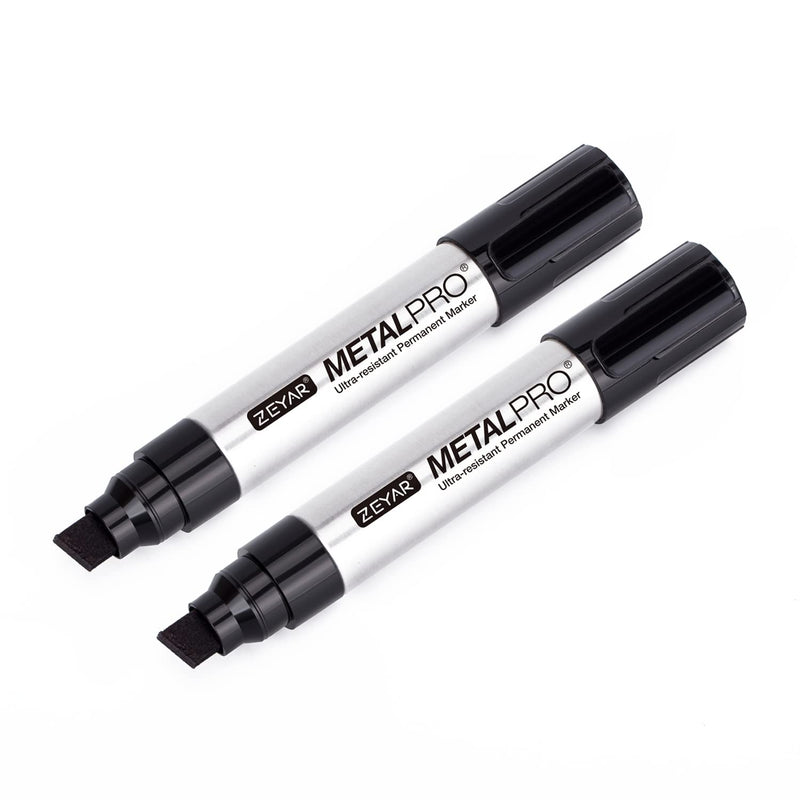 ZEYAR Permanent Markers, JUMBO Size, Aluminum Barrel, Set of 2, Premium Waterproof & Smear Proof Markers, Quick Drying (Black) Black - NewNest Australia