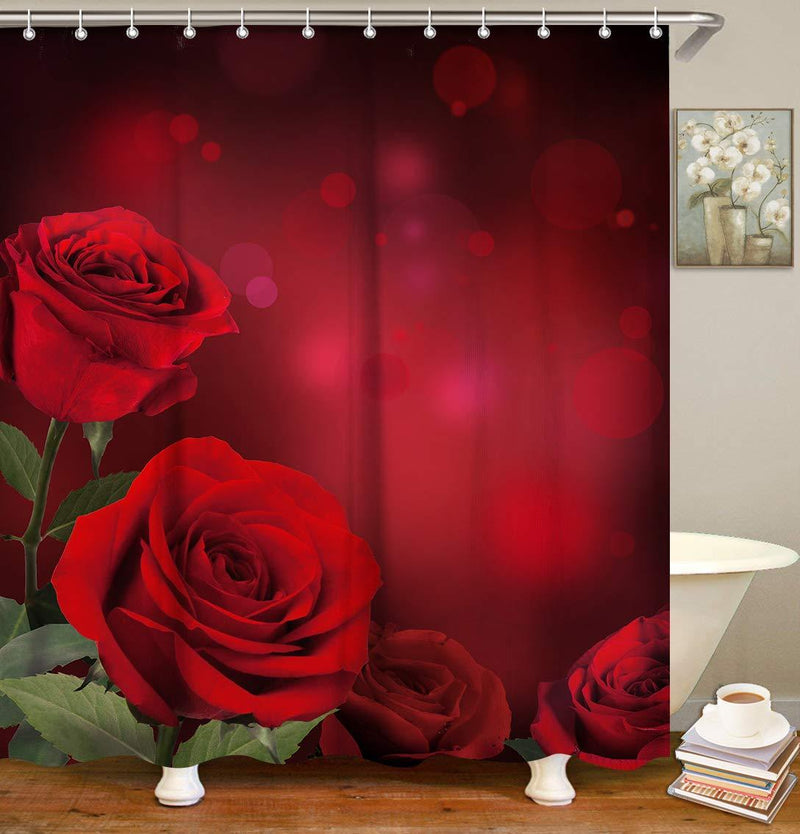 LIVILAN Red Rose Floral Shower Curtain for Bathroom, Red Flowers Fabric Bathroom Curtains Set with Hooks for Shower Stalls Decorative Machine Washable 72x72 Inches - NewNest Australia