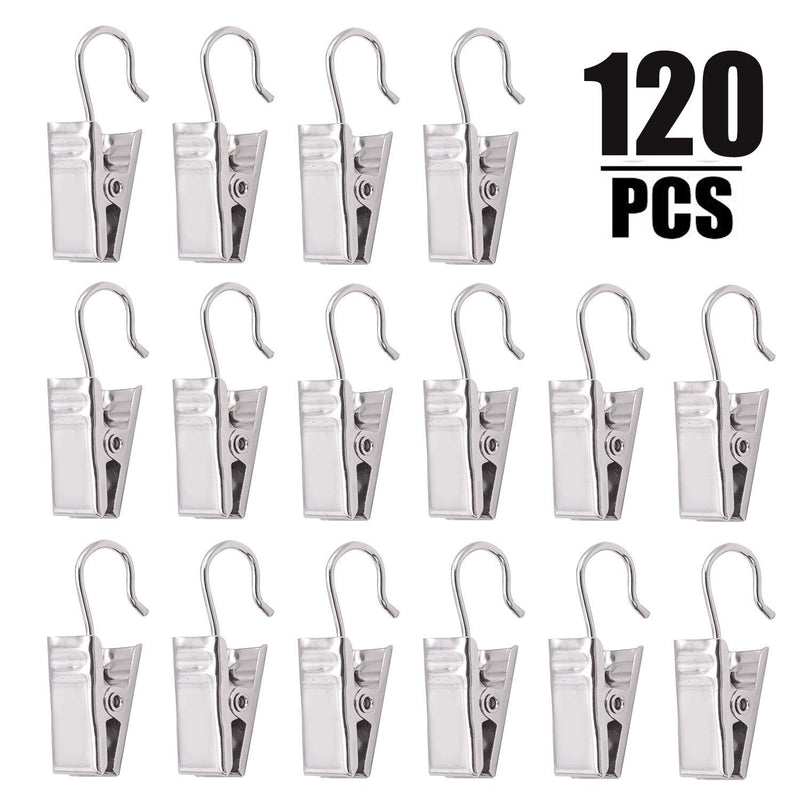 NewNest Australia - KINJOEK 120 PCS Metal Curtain Hooks Clips, Heavy-Duty Rustproof Clip with Strong Hook for Hanging Photos, Home Decoration, Art Craft Display and Hanger, Silver 120PCS Silver 