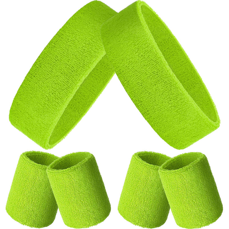 Bememo 6 Pieces Striped Sweatbands Set, Includes 2 Pieces Sports Headband and 4 Pieces Wristbands Sweatbands Colorful Striped Sweatband Set for Men and Women Neon Green - NewNest Australia