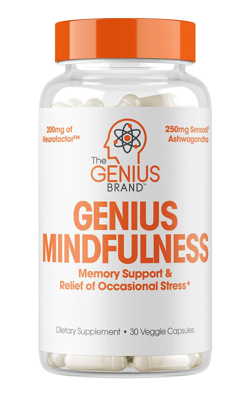 Genius Supplement w/ Ashwagandha, Nootropic Brain Booster & Memory Support w/ Blueberry Extract, Natural Focus, Energy & Serotonin, Calm & Cortisol 30 Capsules - NewNest Australia